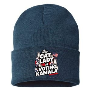 Cat Lady Voting For Kamala Harris 2024 1st Female President Sustainable Knit Beanie