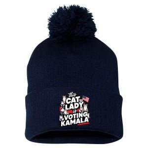 Cat Lady Voting For Kamala Harris 2024 1st Female President Pom Pom 12in Knit Beanie