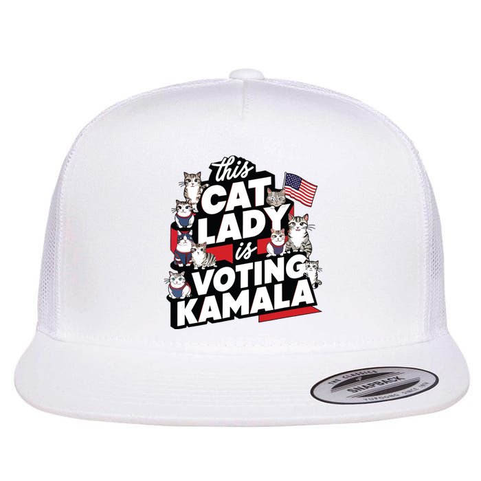 Cat Lady Voting For Kamala Harris 2024 1st Female President Flat Bill Trucker Hat