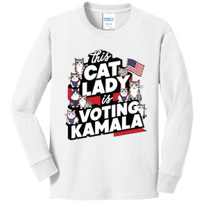 Cat Lady Voting For Kamala Harris 2024 1st Female President Kids Long Sleeve Shirt