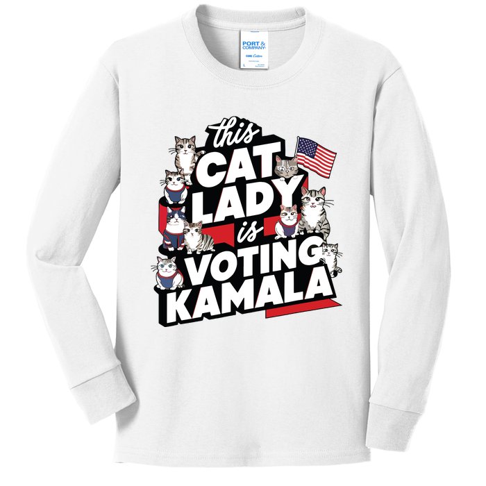 Cat Lady Voting For Kamala Harris 2024 1st Female President Kids Long Sleeve Shirt