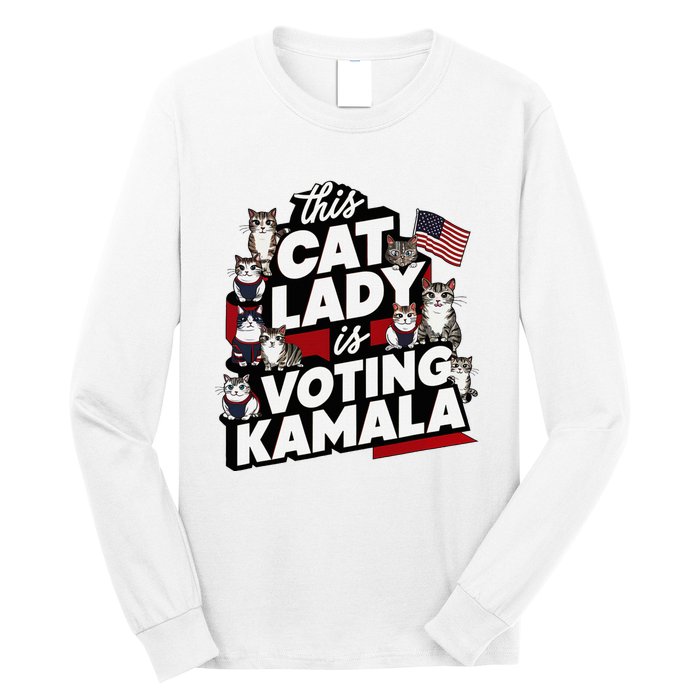 Cat Lady Voting For Kamala Harris 2024 1st Female President Long Sleeve Shirt