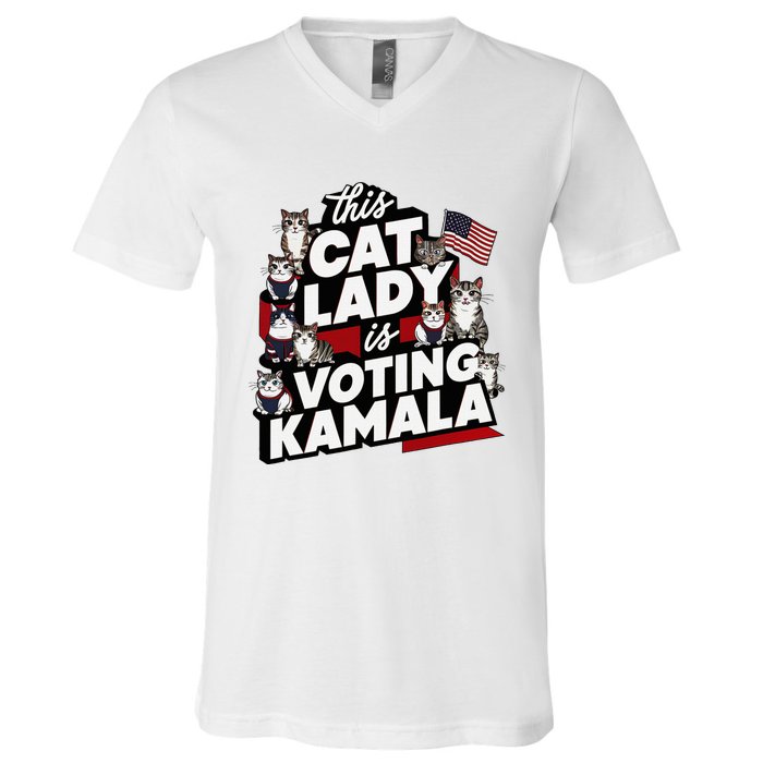 Cat Lady Voting For Kamala Harris 2024 1st Female President V-Neck T-Shirt