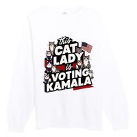 Cat Lady Voting For Kamala Harris 2024 1st Female President Premium Crewneck Sweatshirt