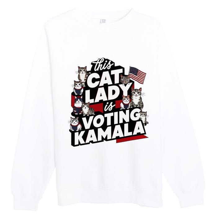 Cat Lady Voting For Kamala Harris 2024 1st Female President Premium Crewneck Sweatshirt