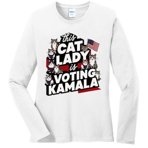 Cat Lady Voting For Kamala Harris 2024 1st Female President Ladies Long Sleeve Shirt