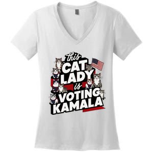 Cat Lady Voting For Kamala Harris 2024 1st Female President Women's V-Neck T-Shirt