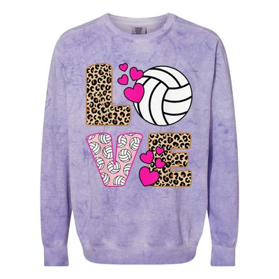 Cute Love Volleyball Leopard Print  Ladies Volleyball Colorblast Crewneck Sweatshirt