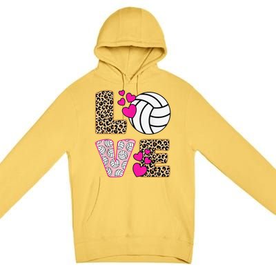 Cute Love Volleyball Leopard Print  Ladies Volleyball Premium Pullover Hoodie