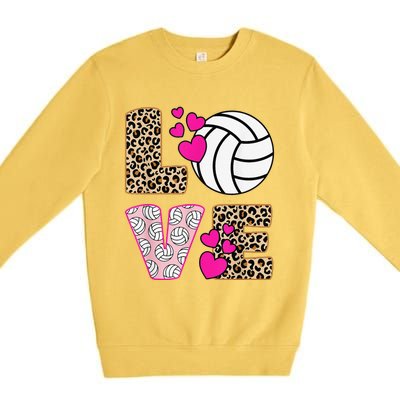 Cute Love Volleyball Leopard Print  Ladies Volleyball Premium Crewneck Sweatshirt