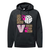 Cute Love Volleyball Leopard Print  Ladies Volleyball Performance Fleece Hoodie