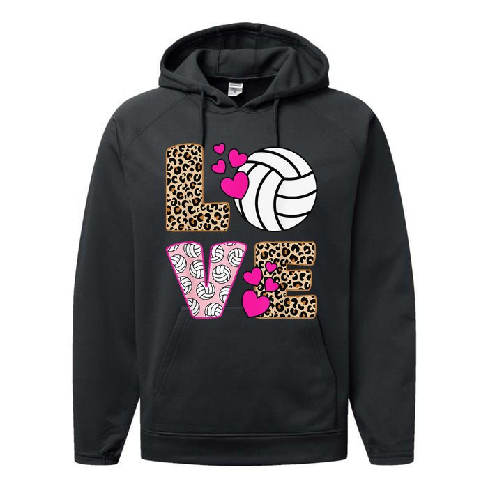 Cute Love Volleyball Leopard Print  Ladies Volleyball Performance Fleece Hoodie