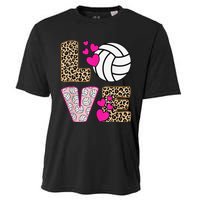 Cute Love Volleyball Leopard Print  Ladies Volleyball Cooling Performance Crew T-Shirt