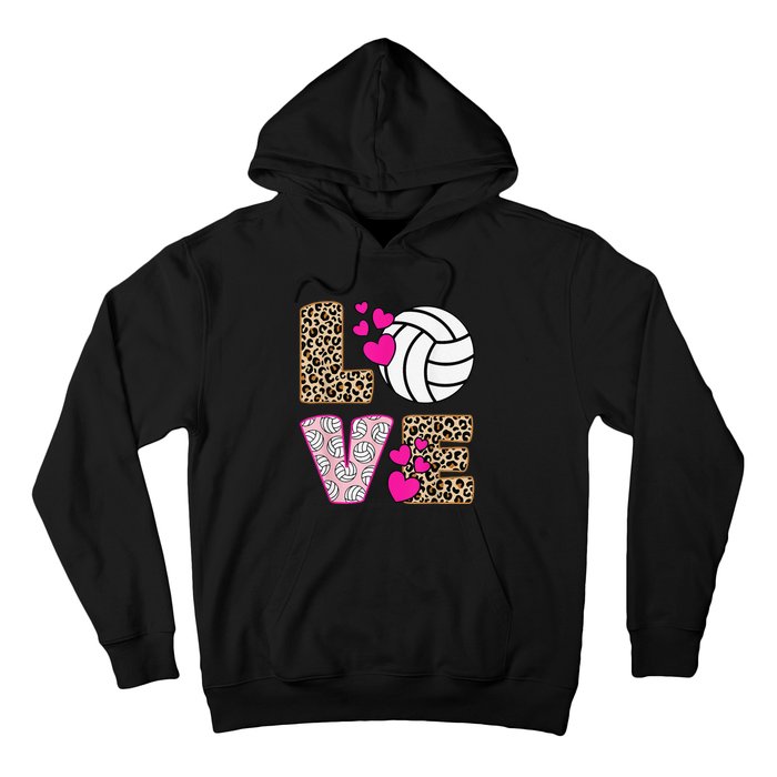 Cute Love Volleyball Leopard Print  Ladies Volleyball Hoodie