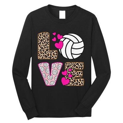 Cute Love Volleyball Leopard Print  Ladies Volleyball Long Sleeve Shirt