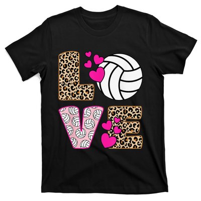 Cute Love Volleyball Leopard Print  Ladies Volleyball T-Shirt