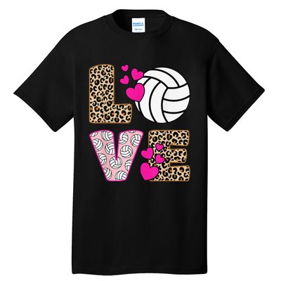 Cute Love Volleyball Leopard Print  Ladies Volleyball Tall T-Shirt