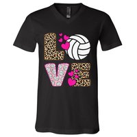 Cute Love Volleyball Leopard Print  Ladies Volleyball V-Neck T-Shirt