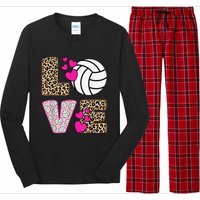 Cute Love Volleyball Leopard Print  Ladies Volleyball Long Sleeve Pajama Set