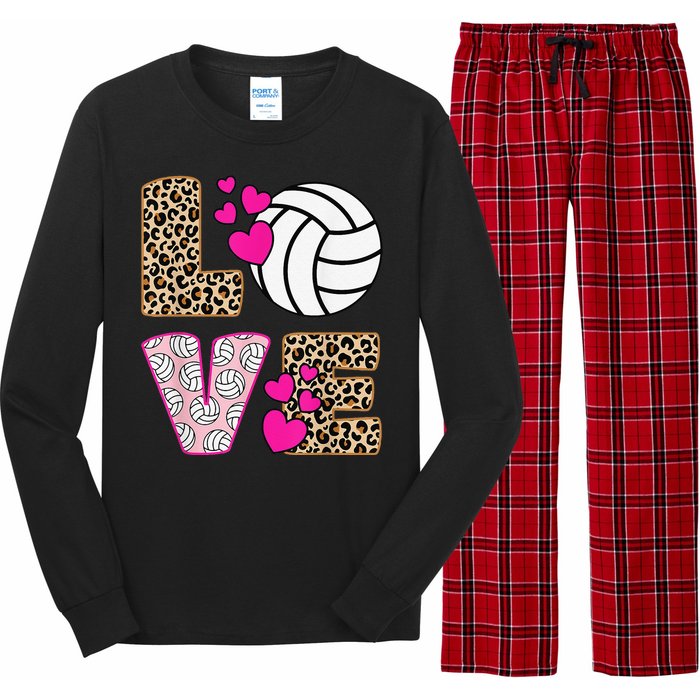 Cute Love Volleyball Leopard Print  Ladies Volleyball Long Sleeve Pajama Set