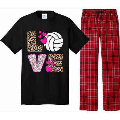 Cute Love Volleyball Leopard Print  Ladies Volleyball Pajama Set