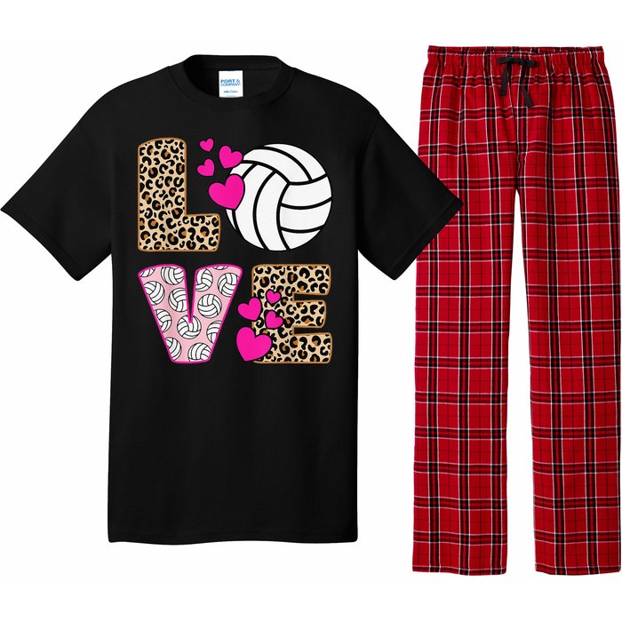 Cute Love Volleyball Leopard Print  Ladies Volleyball Pajama Set