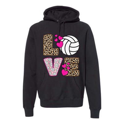 Cute Love Volleyball Leopard Print  Ladies Volleyball Premium Hoodie