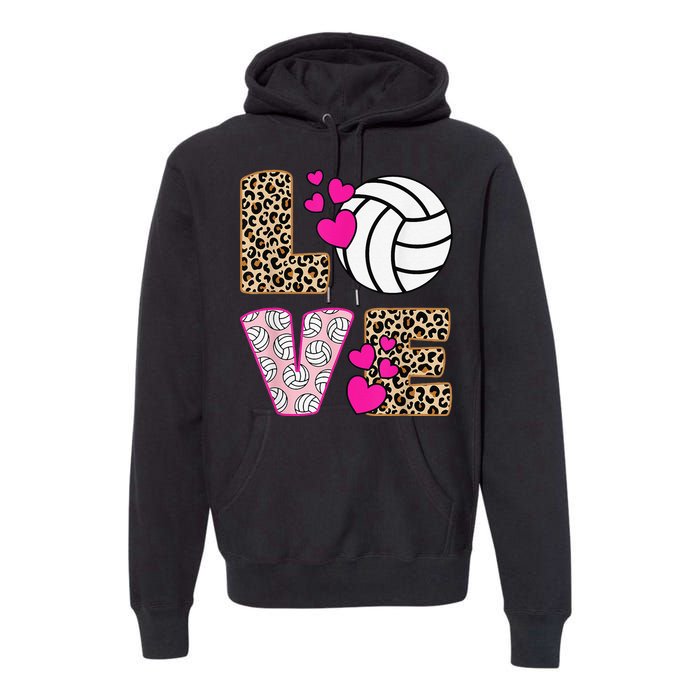 Cute Love Volleyball Leopard Print  Ladies Volleyball Premium Hoodie