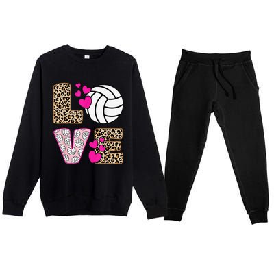 Cute Love Volleyball Leopard Print  Ladies Volleyball Premium Crewneck Sweatsuit Set