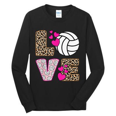 Cute Love Volleyball Leopard Print  Ladies Volleyball Tall Long Sleeve T-Shirt