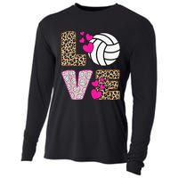 Cute Love Volleyball Leopard Print  Ladies Volleyball Cooling Performance Long Sleeve Crew