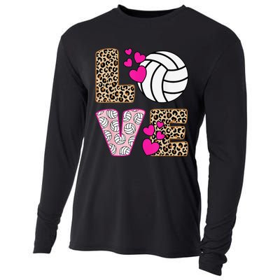 Cute Love Volleyball Leopard Print  Ladies Volleyball Cooling Performance Long Sleeve Crew