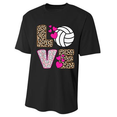 Cute Love Volleyball Leopard Print  Ladies Volleyball Performance Sprint T-Shirt