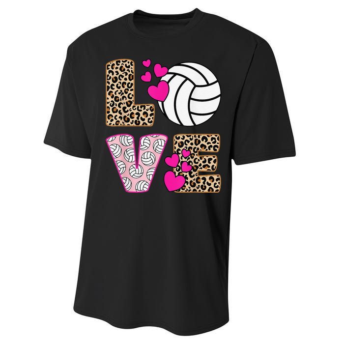 Cute Love Volleyball Leopard Print  Ladies Volleyball Performance Sprint T-Shirt