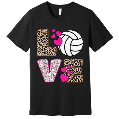 Cute Love Volleyball Leopard Print  Ladies Volleyball Premium T-Shirt