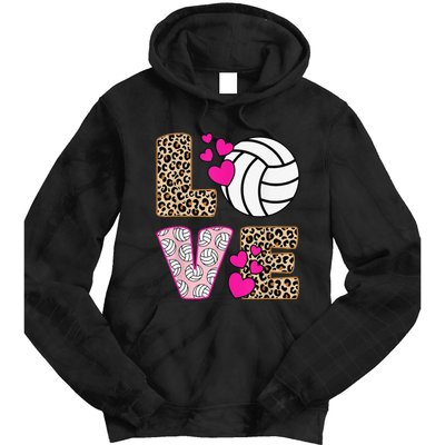 Cute Love Volleyball Leopard Print  Ladies Volleyball Tie Dye Hoodie