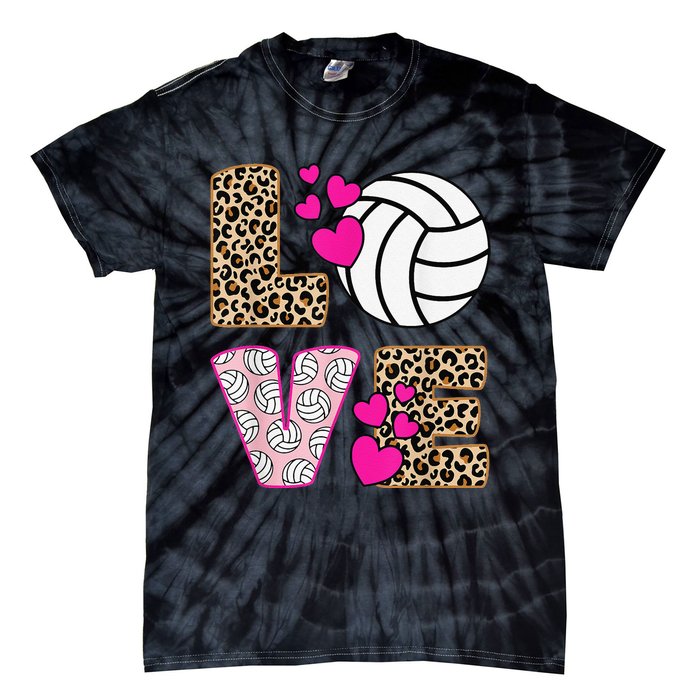 Cute Love Volleyball Leopard Print  Ladies Volleyball Tie-Dye T-Shirt