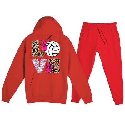 Cute Love Volleyball Leopard Print  Ladies Volleyball Premium Hooded Sweatsuit Set