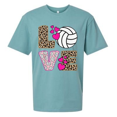 Cute Love Volleyball Leopard Print  Ladies Volleyball Sueded Cloud Jersey T-Shirt