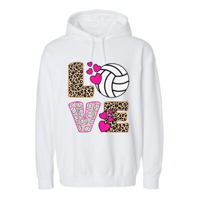 Cute Love Volleyball Leopard Print  Ladies Volleyball Garment-Dyed Fleece Hoodie