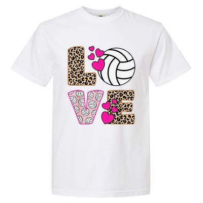 Cute Love Volleyball Leopard Print  Ladies Volleyball Garment-Dyed Heavyweight T-Shirt