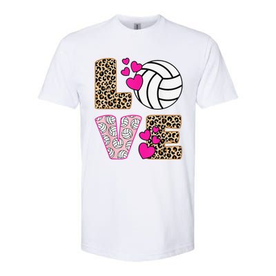 Cute Love Volleyball Leopard Print  Ladies Volleyball Softstyle CVC T-Shirt