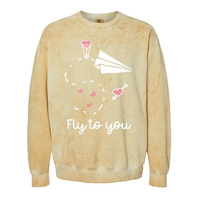 Cute Love Valentines Day Gift Fly To You Paper Airplane Gift Colorblast Crewneck Sweatshirt