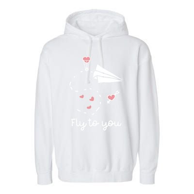 Cute Love Valentines Day Gift Fly To You Paper Airplane Gift Garment-Dyed Fleece Hoodie