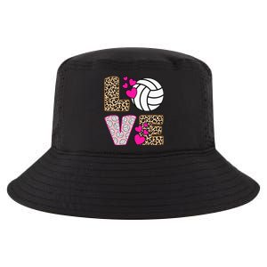 Cute Love Volleyball Leopard Print Women Ladies Volleyball Cool Comfort Performance Bucket Hat