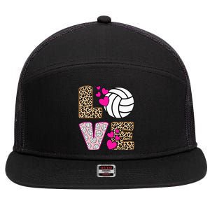 Cute Love Volleyball Leopard Print Women Ladies Volleyball 7 Panel Mesh Trucker Snapback Hat