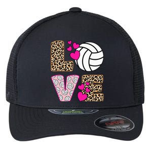 Cute Love Volleyball Leopard Print Women Ladies Volleyball Flexfit Unipanel Trucker Cap