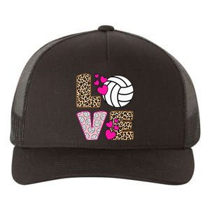 Cute Love Volleyball Leopard Print Women Ladies Volleyball Yupoong Adult 5-Panel Trucker Hat