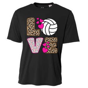 Cute Love Volleyball Leopard Print Women Ladies Volleyball Cooling Performance Crew T-Shirt