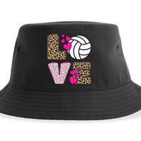 Cute Love Volleyball Leopard Print Women Ladies Volleyball Sustainable Bucket Hat